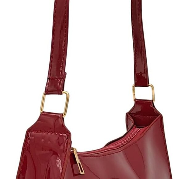 Stylish Women’s Wine Red Glossy Bag: Perfect Zipper Clutch for All Occasions - Picture 2 of 7